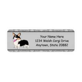 Etiqueta Cartoon Tricolor Corgi Sorridente