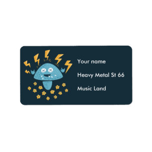Etiqueta Cartum Engraçado Cogumelo de Metal
