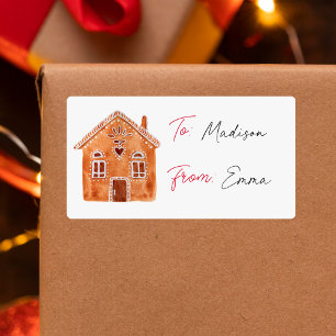 Etiqueta Casa de Biscoito de Gengibre em Aquarela Natal Par
