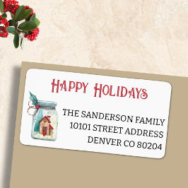 Etiqueta Casa Feliz de Feriados em um Endereço de Nome de D