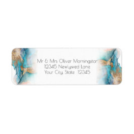 Etiqueta Casamento | Águas modernas e Abstrato Dourado