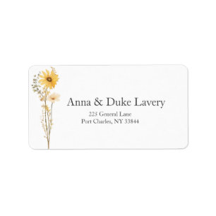 Etiqueta Casamento Amarelo de Flores Selvagens