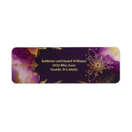 Etiqueta Casamento bonito com Púrpura e Dourado Floral