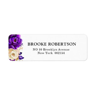 Etiqueta Casamento Botânico Dourado Violeta Roxo Real