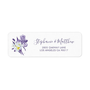 Etiqueta Casamento Botânico Dusty Purple Iris White Daisy