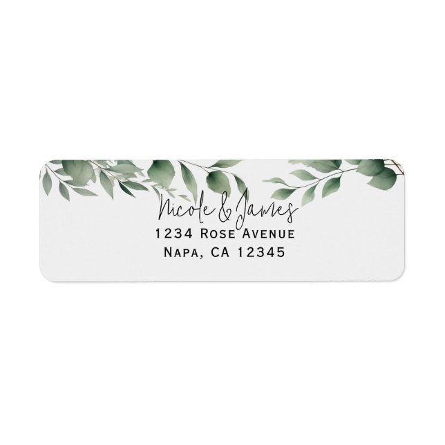 Etiqueta Casamento Branco Moderno com Folhas de Vegetação M (Frente)