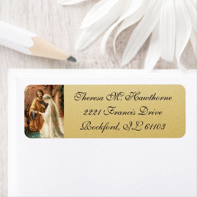 Etiqueta Casamento Católico Virgem Dourada Elegante Mary Jo (Insitu)