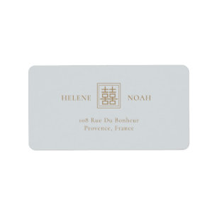 Etiqueta Casamento Chinês Moderno e Azul Minimalista