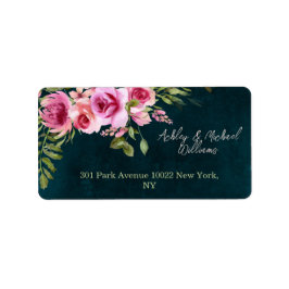 Etiqueta Casamento Clássico de Esmeralda Verde Floral Escur