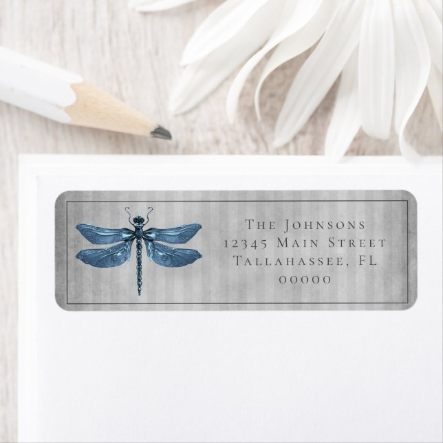 Etiqueta Casamento com Dragonfly Azul (Insitu)