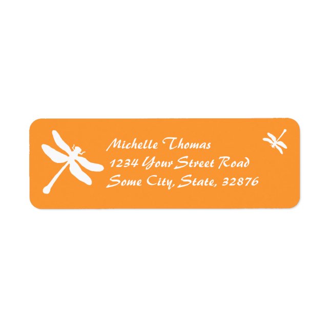 Etiqueta Casamento com Dragonfly Laranja e Branca (Frente)