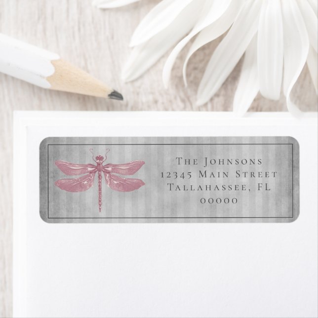 Etiqueta Casamento com Dragonfly Rosa (Insitu)