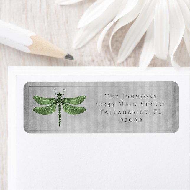 Etiqueta Casamento com Dragonfly Verde (Insitu)