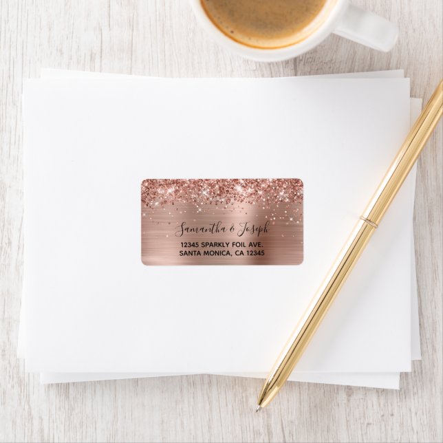 Etiqueta Casamento com Folha de Ouro Rosa Brilhante e Glitt (Insitu)