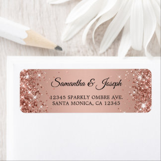 Etiqueta Casamento com Gradiente de Rosa Dourado Brilhante