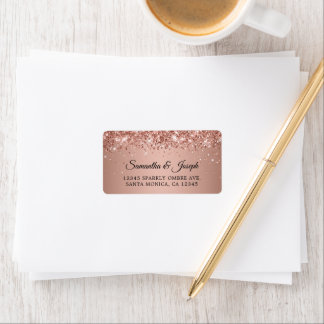 Etiqueta Casamento com Gradiente de Rosa Dourado Brilhante 