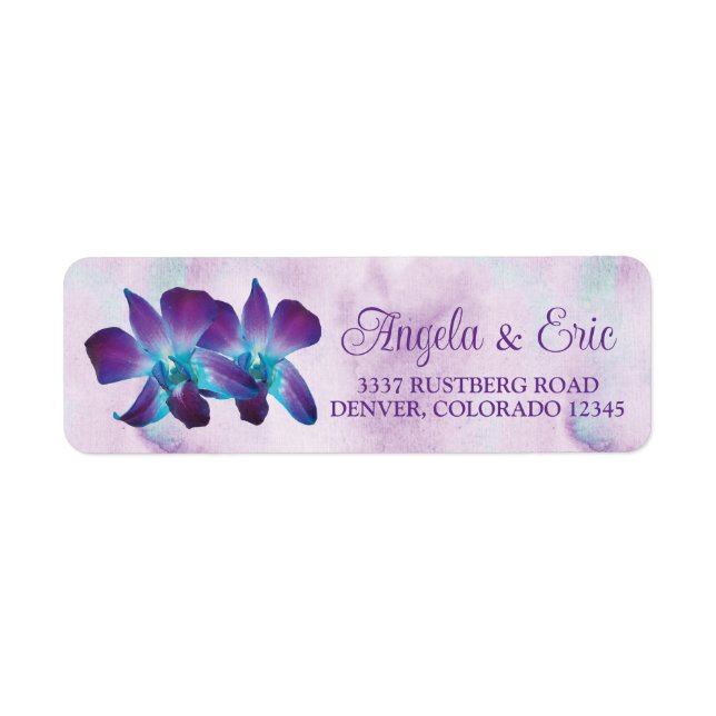 Etiqueta Casamento com Orquídea de Dendrobium Azul-Turquesa (Frente)