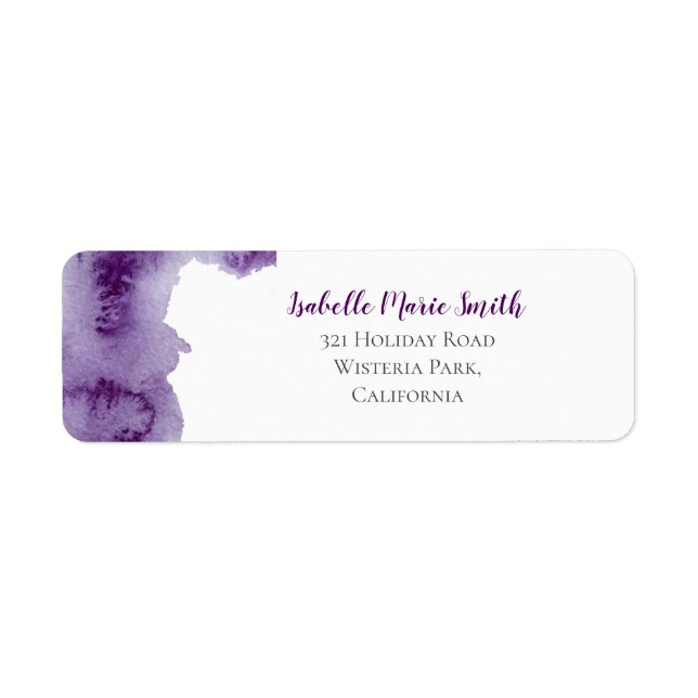 Etiqueta Casamento com respingo de tinta aquarela violeta m (Frente)