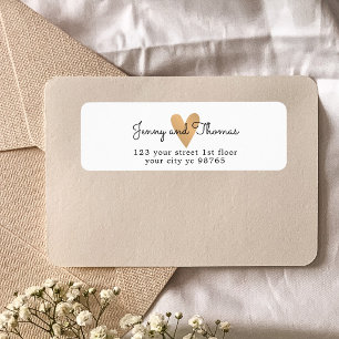 Etiqueta Casamento Coração Dourado Falso Branco Simples Ele