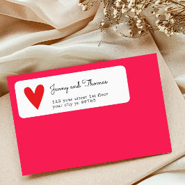 Etiqueta Casamento Coração Vermelho Branco Elegante Simples