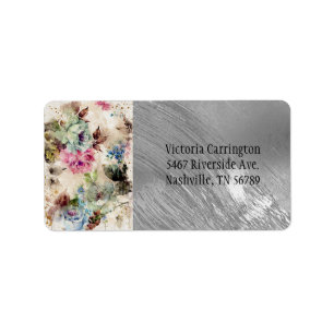 Etiqueta Casamento de Abstrato de Aquarela Floral de Prata