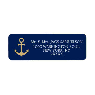 Etiqueta Casamento de Âncora Dourada Azul Marinho Náutico