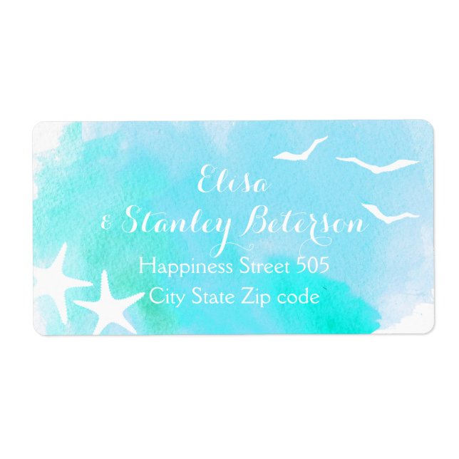 Etiqueta Casamento de aquarela e de praia de estrelas (Frente)
