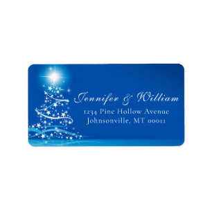 Etiqueta Casamento de Árvore de Natal Magical Blue Sparkle