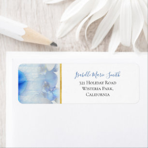 Etiqueta Casamento de Borda Dourada Floral da Orquídea Azul