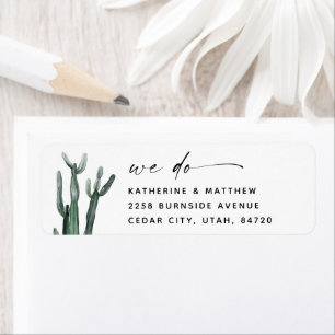 Etiqueta Casamento de Cactus com Aquarela Elegante   Script