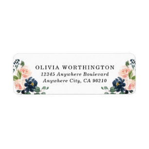 Etiqueta Casamento de Campo Floral Cor-de-Rosa e Azul-marin