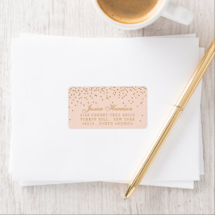 Etiqueta Casamento de Confetti Dourado e Rosa Esbranquiçado