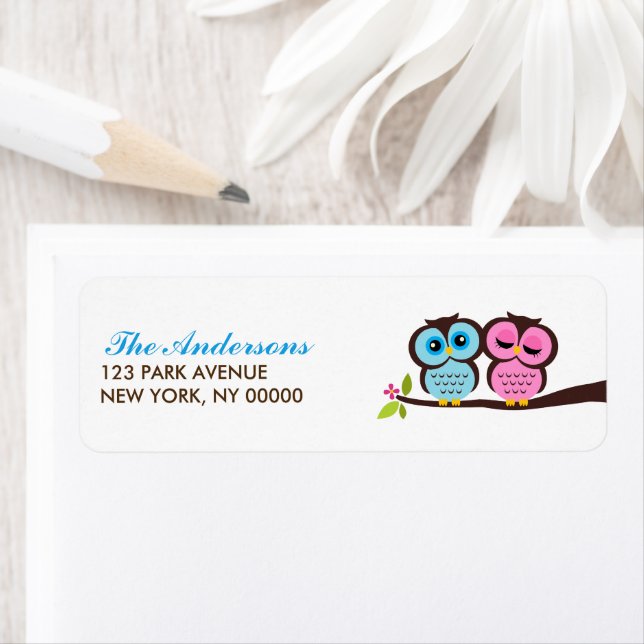 Etiqueta Casamento de Corujas Azuis e Rosa (Insitu)