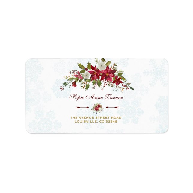Etiqueta Casamento de Flocos de Neve com Poinsettia Vermelh (Frente)