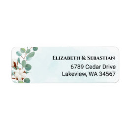 Etiqueta Casamento de Flores de Algodão e Eucalipto Verde