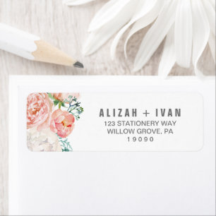 Etiqueta Casamento de Flores Românticas de Peônias