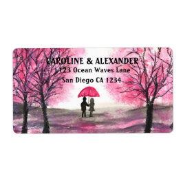 Etiqueta Casamento de Floresta de Cereja com Aquicultura El