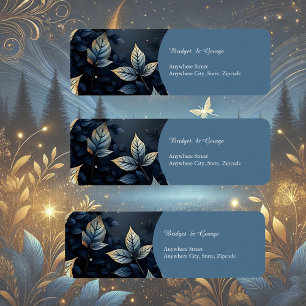 Etiqueta Casamento de Floresta Dourada e Azul da Meia-Noite