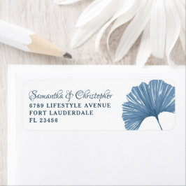 Etiqueta Casamento de Folha Azul Moderno