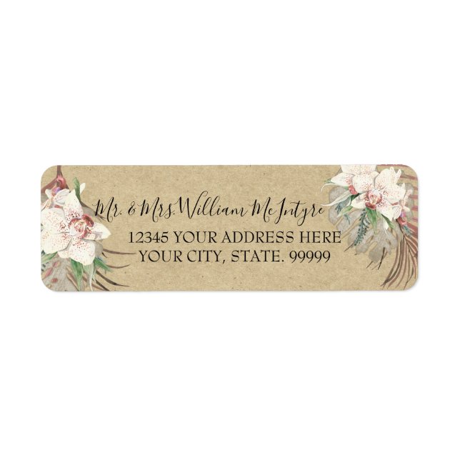 Etiqueta Casamento De Folhagem Tropical Rustic Kraft Sage (Frente)