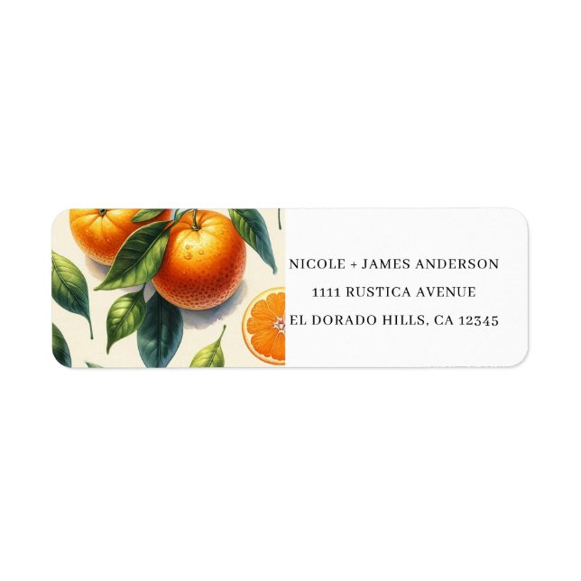 Etiqueta Casamento de Folhas de Laranja com Aquarela (Frente)
