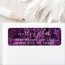 Etiqueta Casamento de Geodo e Estrelas de Ametist Roxo Real