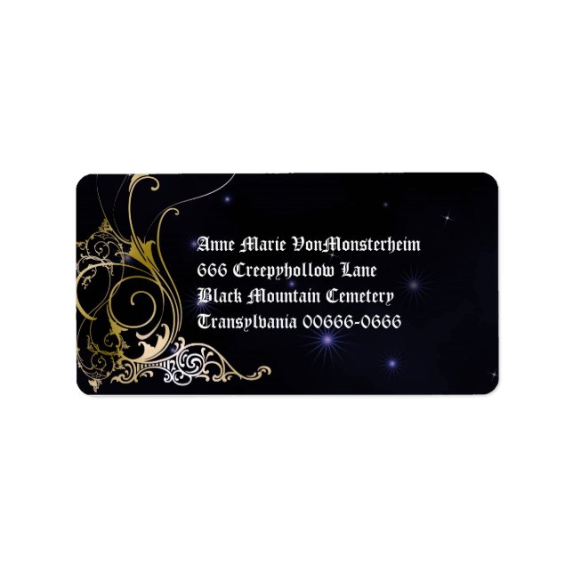 Etiqueta Casamento de Gótico Formal de Rolagem Dourada (Frente)