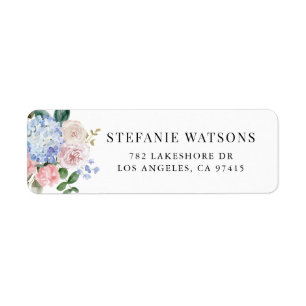 Etiqueta Casamento de Hydrangeas Azuis e Rosas Rosa