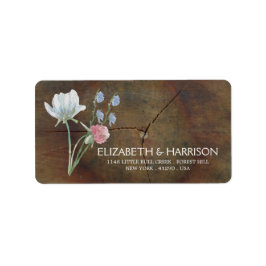 Etiqueta Casamento de madeira de carvalho de flor selvagem