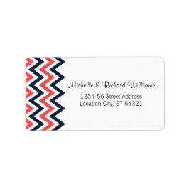 Etiqueta Casamento de Marinho e Coral Chevron & Lovebird