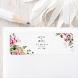 Etiqueta Casamento de Moldura Floral Cor-de-Água Rosa