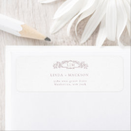 Etiqueta Casamento de monograma da crista botânica Elegante