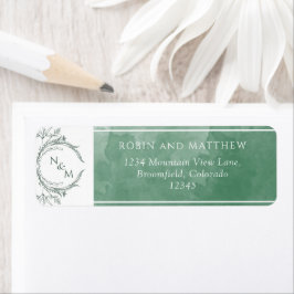 Etiqueta Casamento de Monograma de Cor Verde Elegante