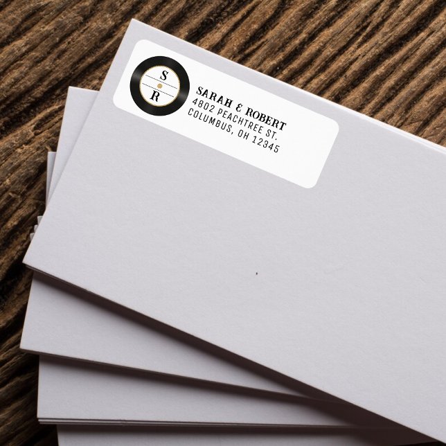 Etiqueta Casamento de Monograma de Vinil Dourado Retro Disc (Retro Gold Glitter Vinyl Record Monogram Wedding Label
)